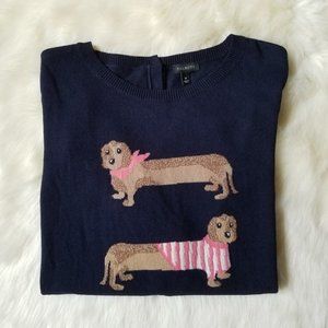 Talbots Dachshund/Wiener Dog Navy Sweater Size L